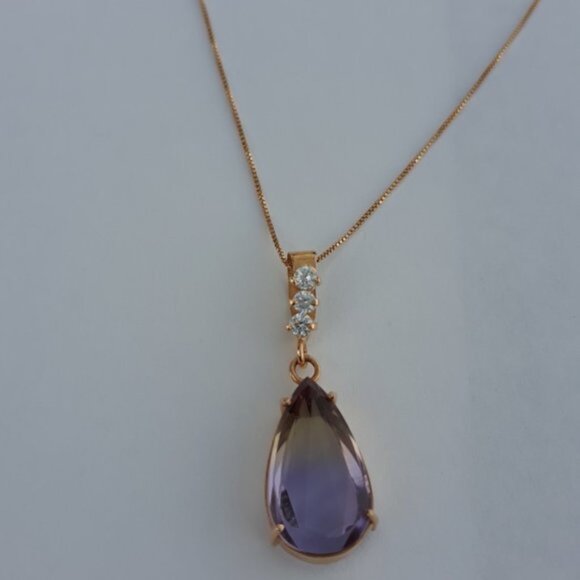 Ametrine with 18K Gold Chain Necklace New Without Tags - Picture 3 of 6